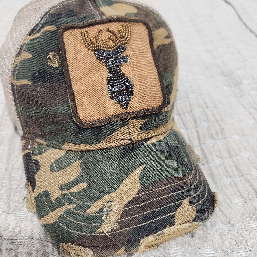 Judith March beaded camo stag hat